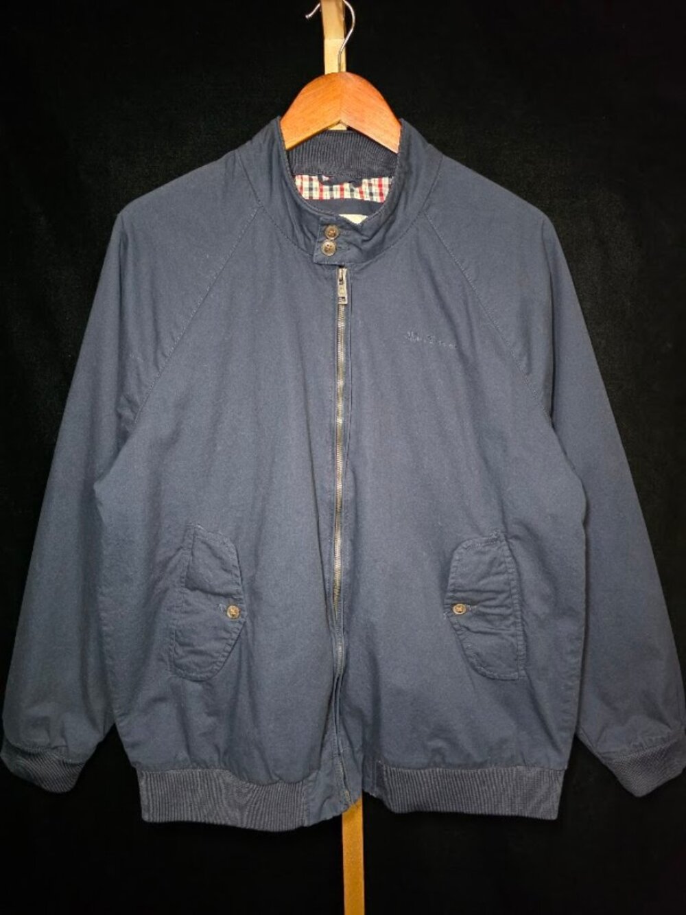 Ben Sherman Harrington Jacket Navy Signature Check Lined Bomber L